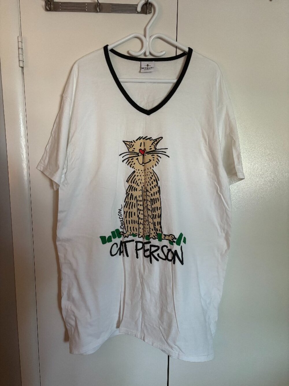 Vintage 90s Emerson Street Cat Person Cotton Sleepshirt Nightgown XL